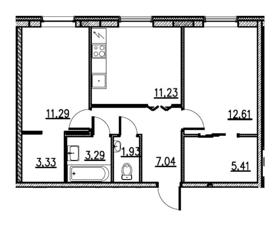 Двухкомнатная квартира в : площадь 56.13 м2 , этаж: 2 – купить в Санкт-Петербурге